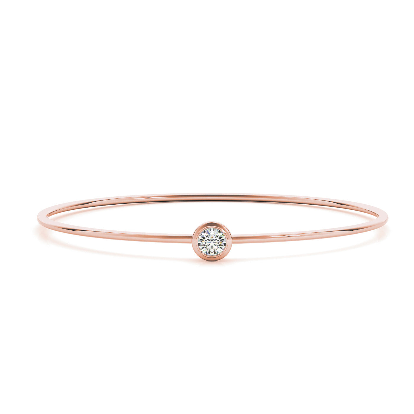 14K Round Solitaire Bezel Cut Bangle