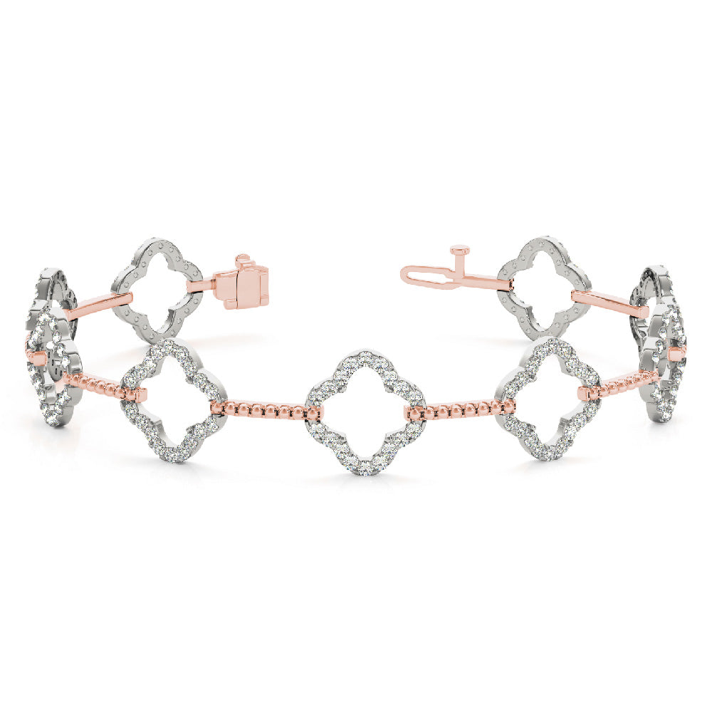 14K Flower Shaped Diamond Tennis Bracelet