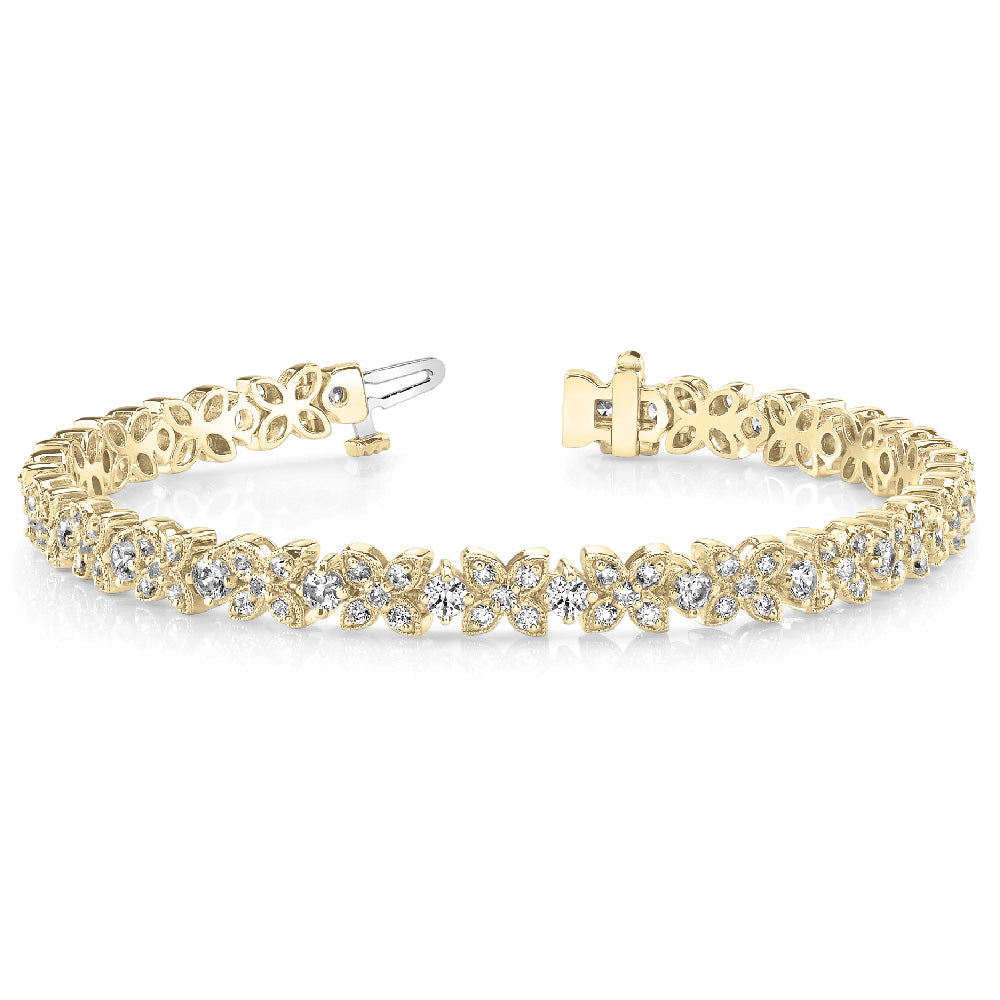 14K Flower Shaped Diamond Tennis Bracelet