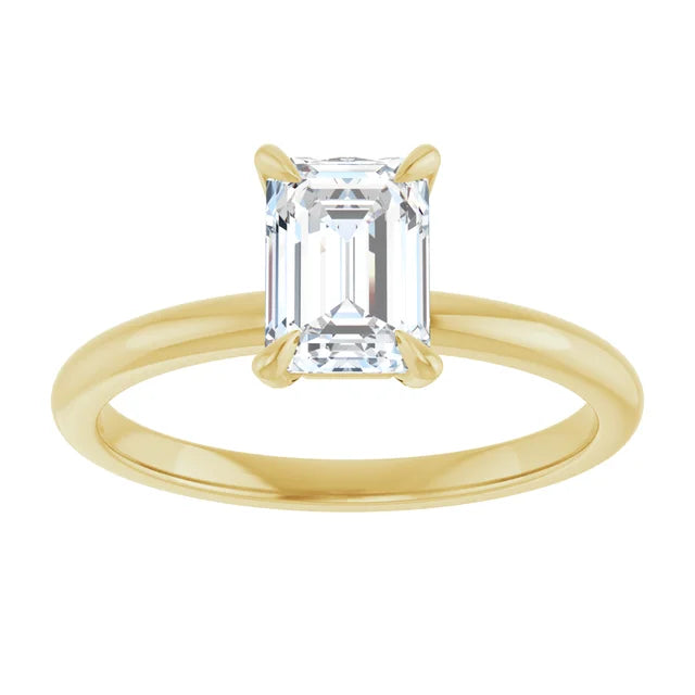 14K Gold Emerald Cut Solitaire [0.97ctw] Lab-Grown Diamond [D - VS2] Engagement Ring