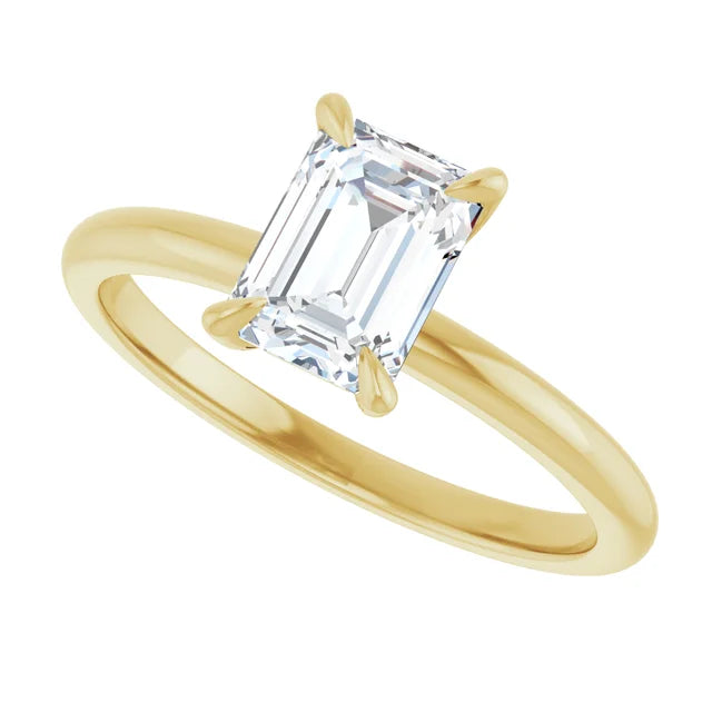 14K Gold Emerald Cut Solitaire [0.97ctw] Lab-Grown Diamond [D - VS2] Engagement Ring