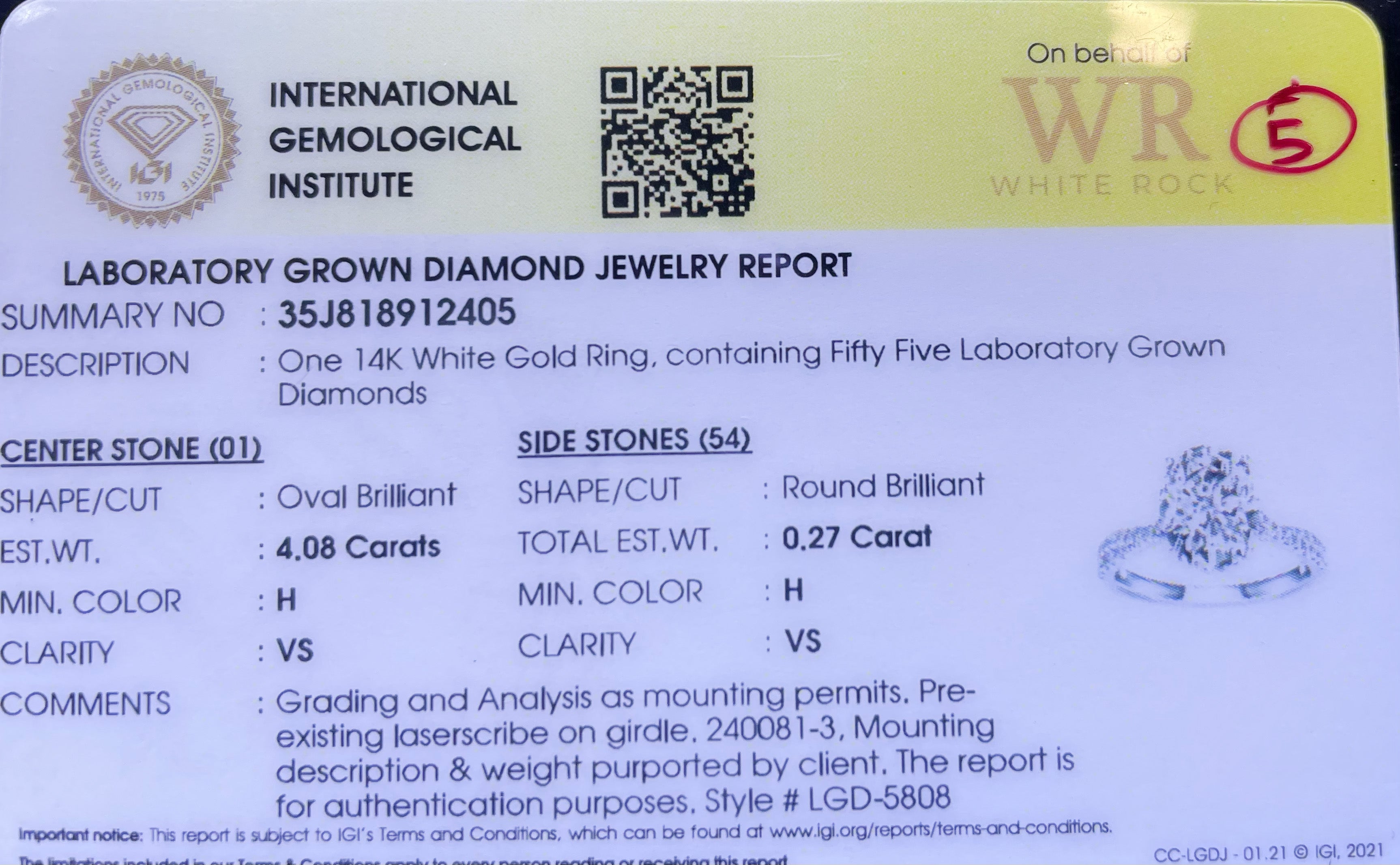 14K Gold 4.08CT Oval Diamond Engagement Ring