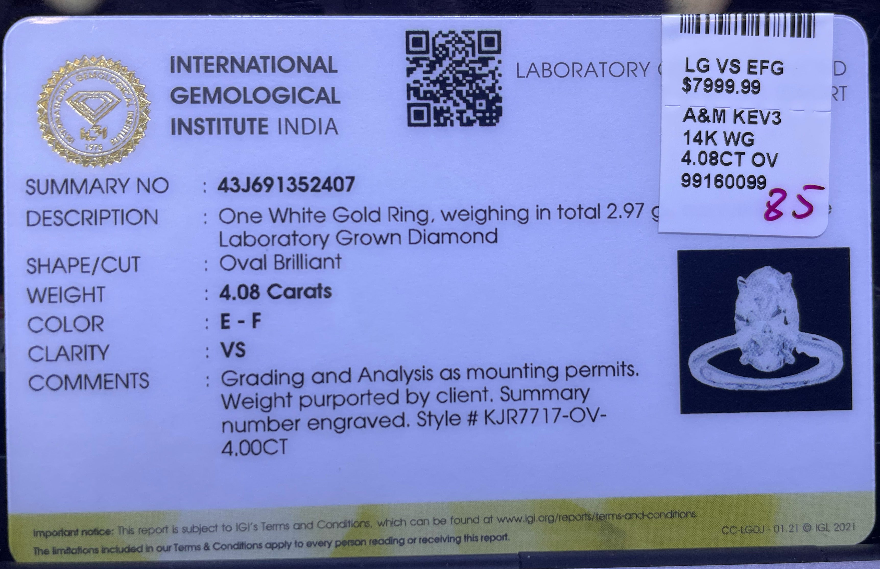 14K Gold 4.08CT Oval Cut Diamond Engagement Ring