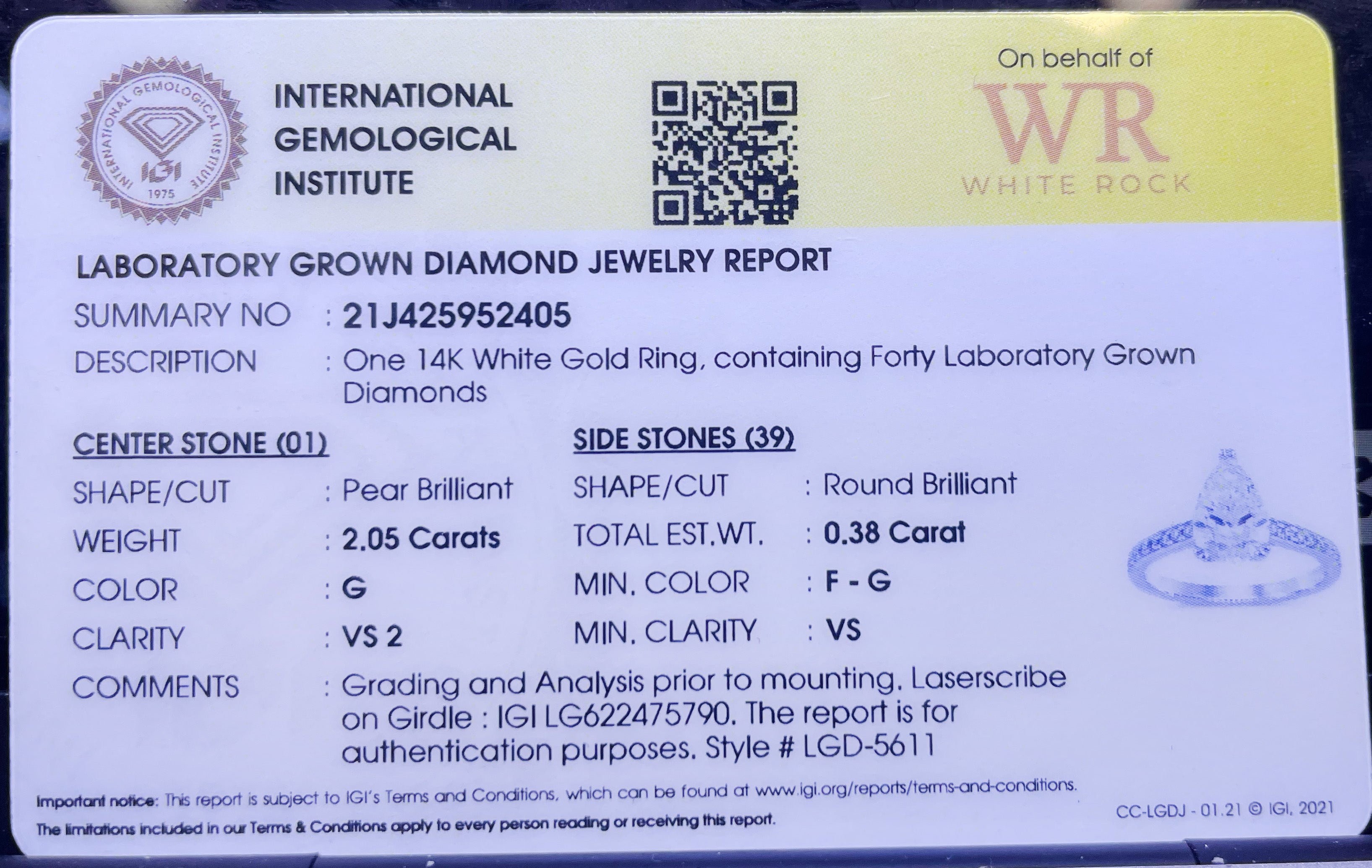 14K Gold 2.43CT Pear Cut Solitaire Diamond Engagement Ring