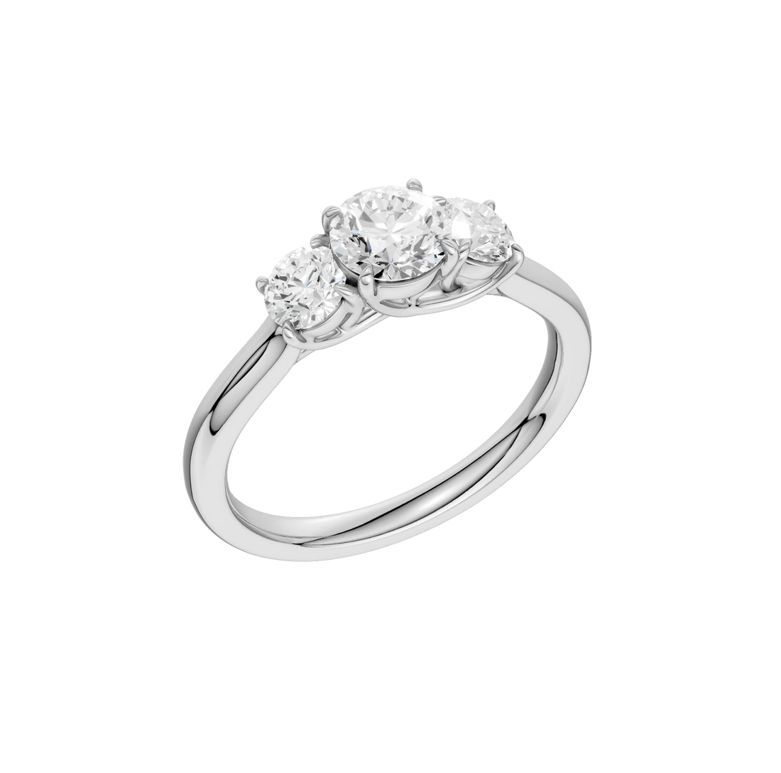 14K Gold Round Three Stone [1.00ct] Lab-Grown Diamond [H I - VS] Engagement Ring