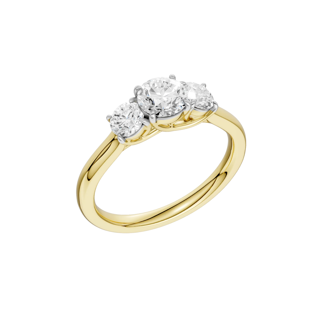 14K Gold Round Three Stone [1.00ct] Lab-Grown Diamond [H I - VS] Engagement Ring