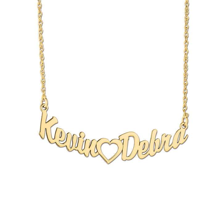 14K Gold Custom 2 Nameplate with Heart Pendant