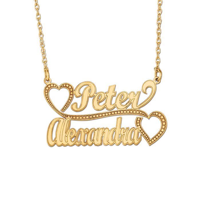 14K Gold Custom 2 Nameplate with Heart Pendant