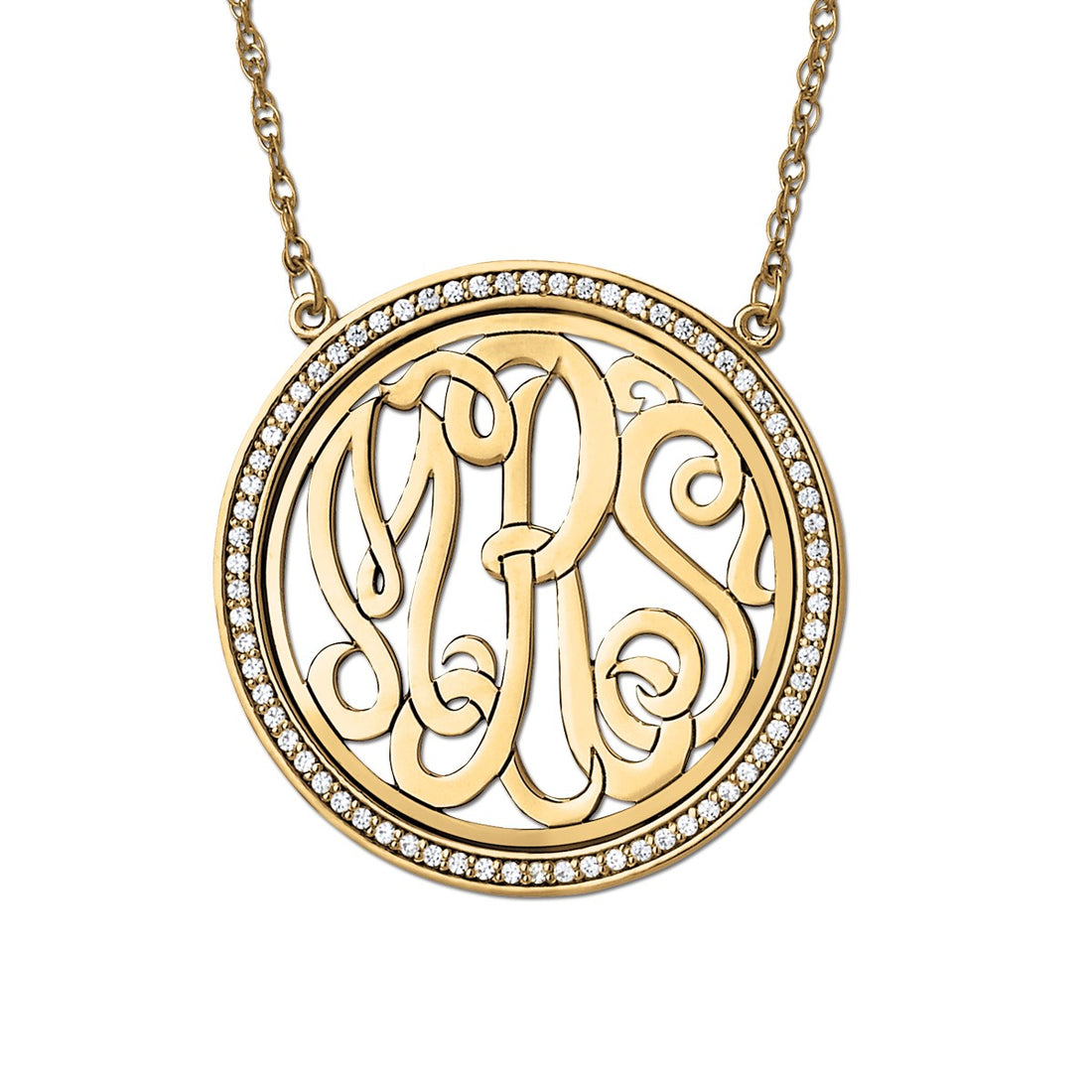 14K Diamond Bezel Monogram Pendant