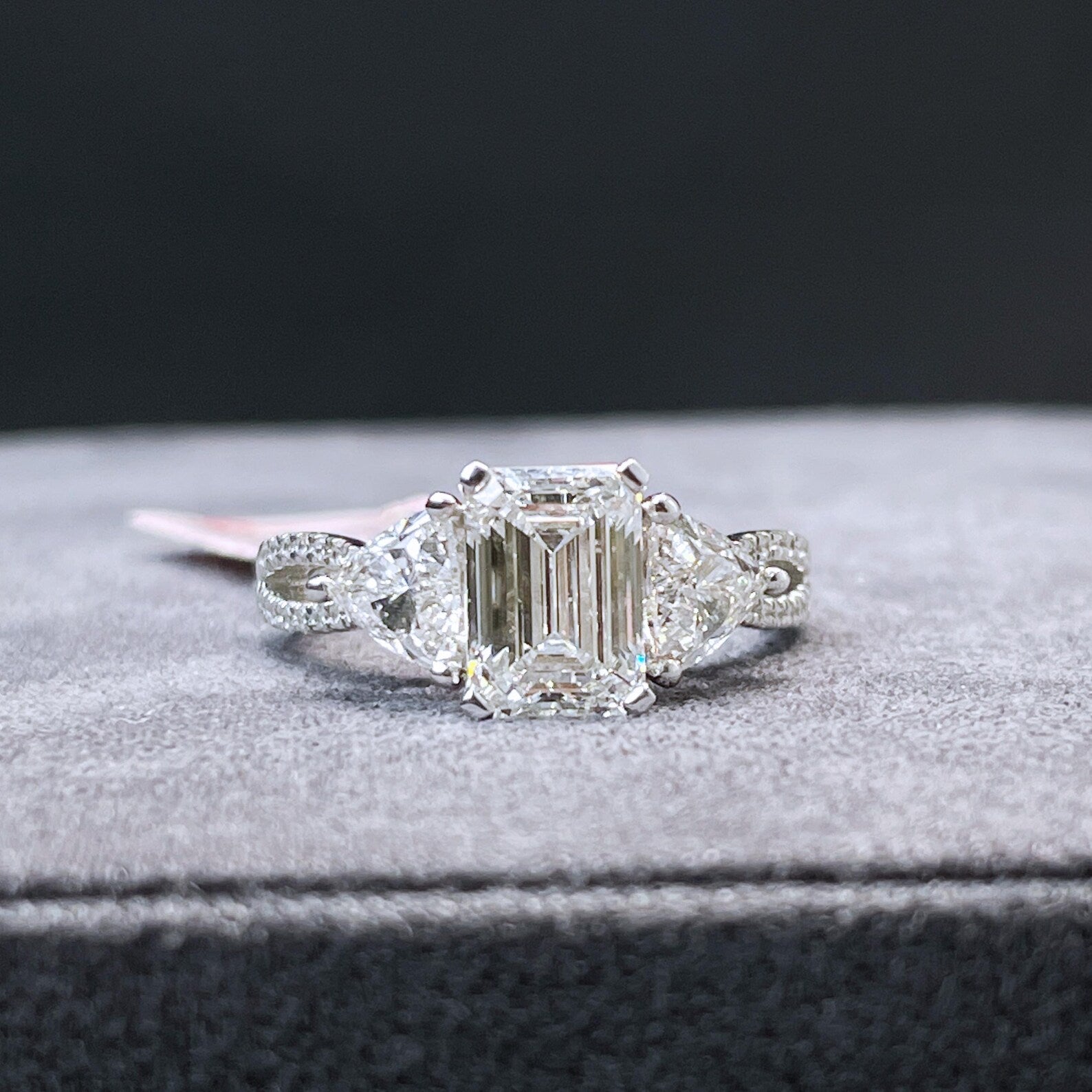 14K Gold 3.45CTW Emerald Cut Diamond Engagement Ring