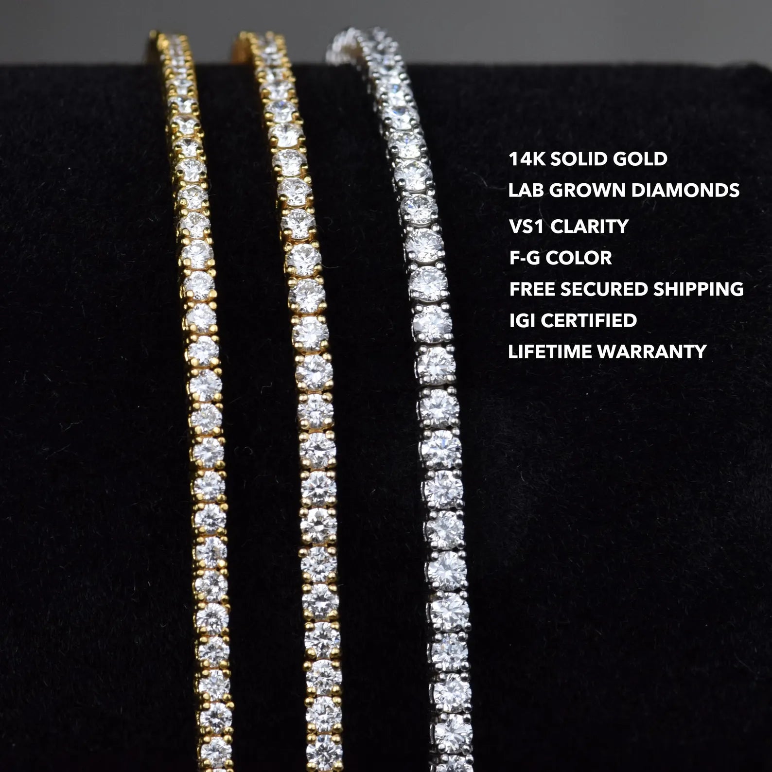 14K Gold Round Cut 3ct - 4ct - 5ct Lab Grown Diamond Tennis Bracelet