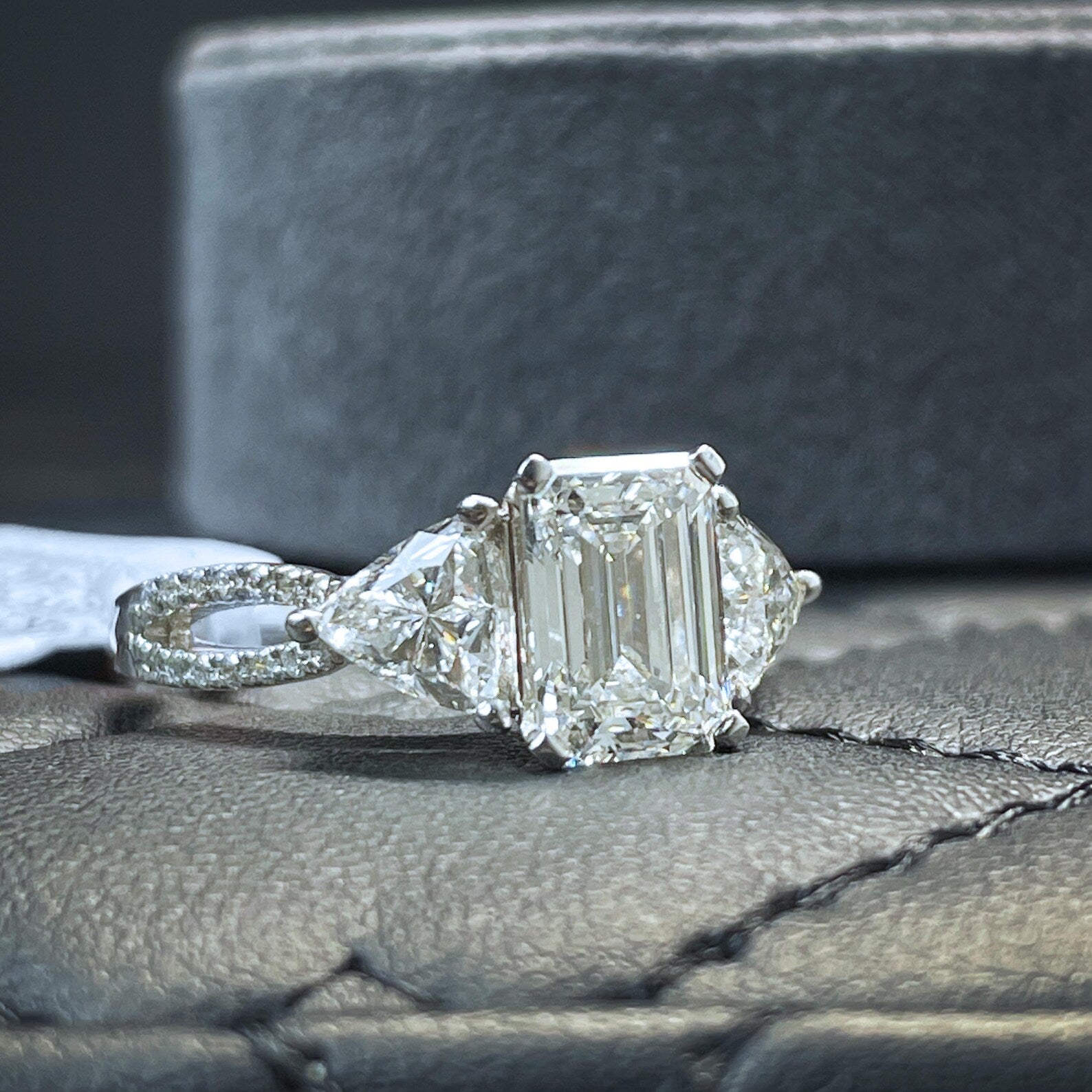 14K Gold 3.45CTW Emerald Cut Diamond Engagement Ring