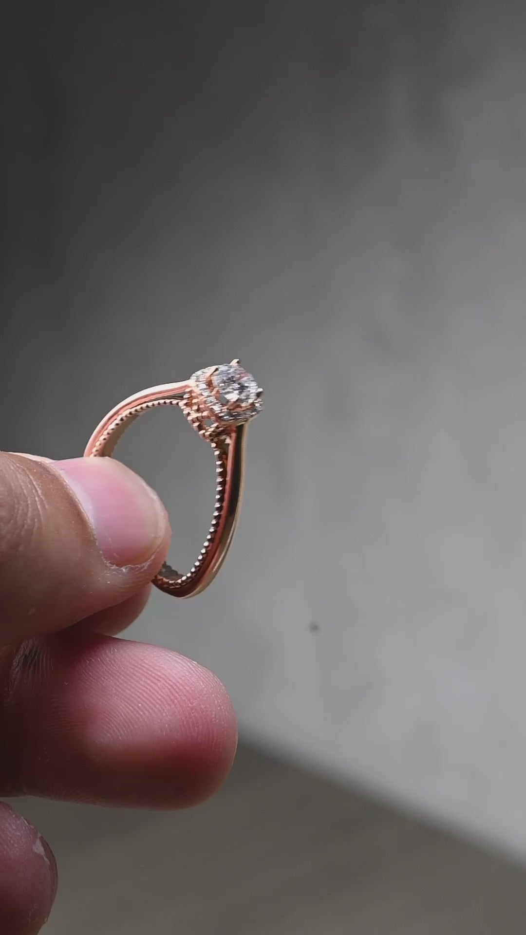 14K Gold 0.70 CT Lab Grown Round Triangle Shaped Lab Diamond Engagement Ring