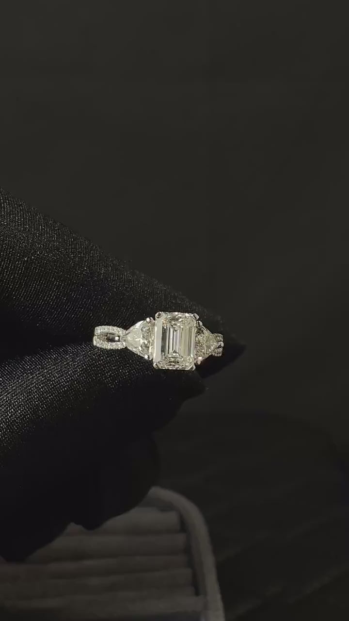 14K Gold 3.45CTW Emerald Cut Diamond Engagement Ring