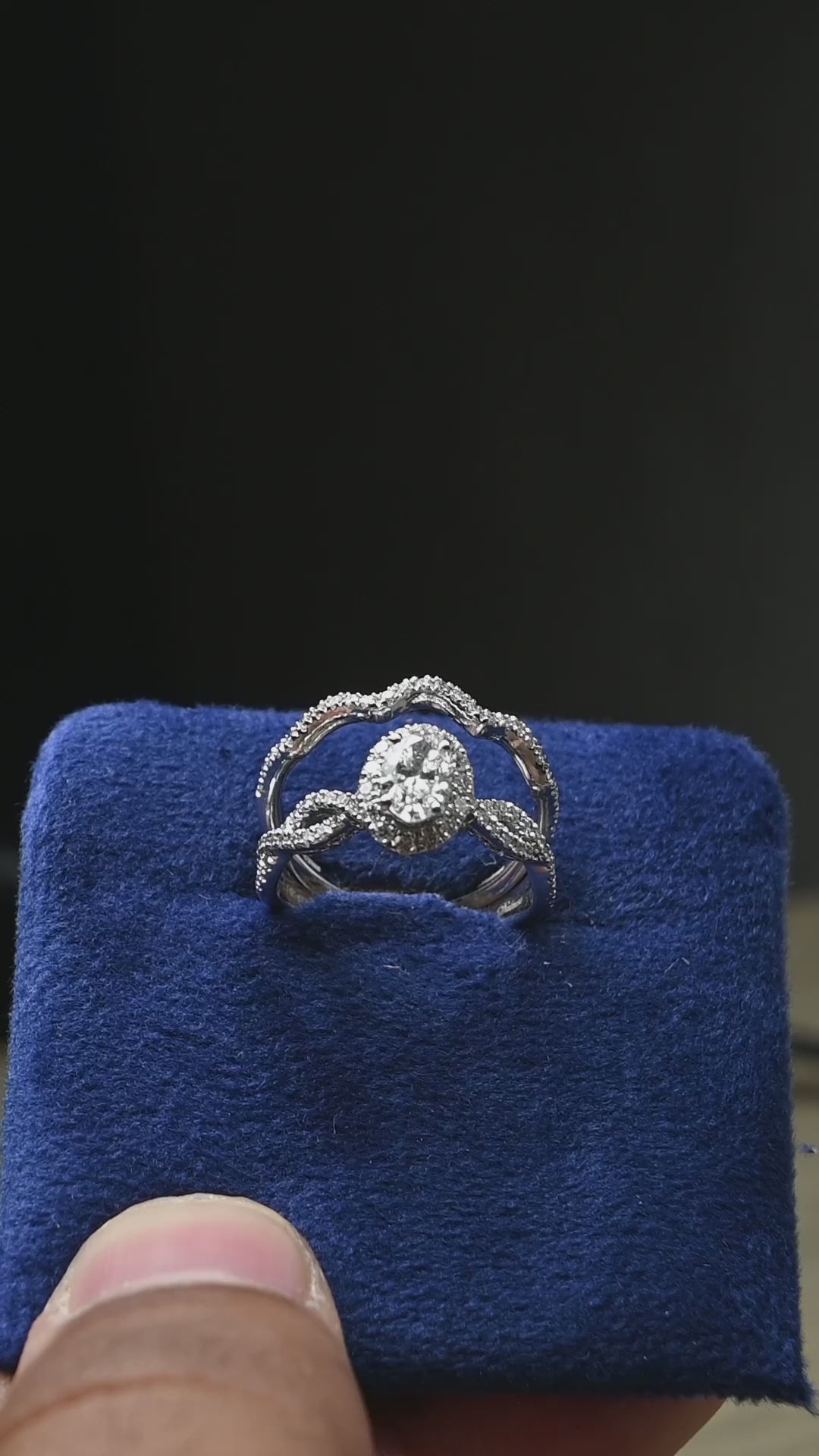 14K Gold 1.20 CT Lab Grown Oval Cut Halo Lab Diamond Bridal Wedding Set